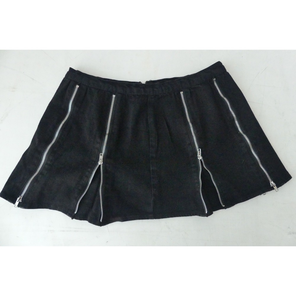 Windsor Black Denim Multi Zipper Mini Skirt Small Punk Edgy Goth Grunge Festival